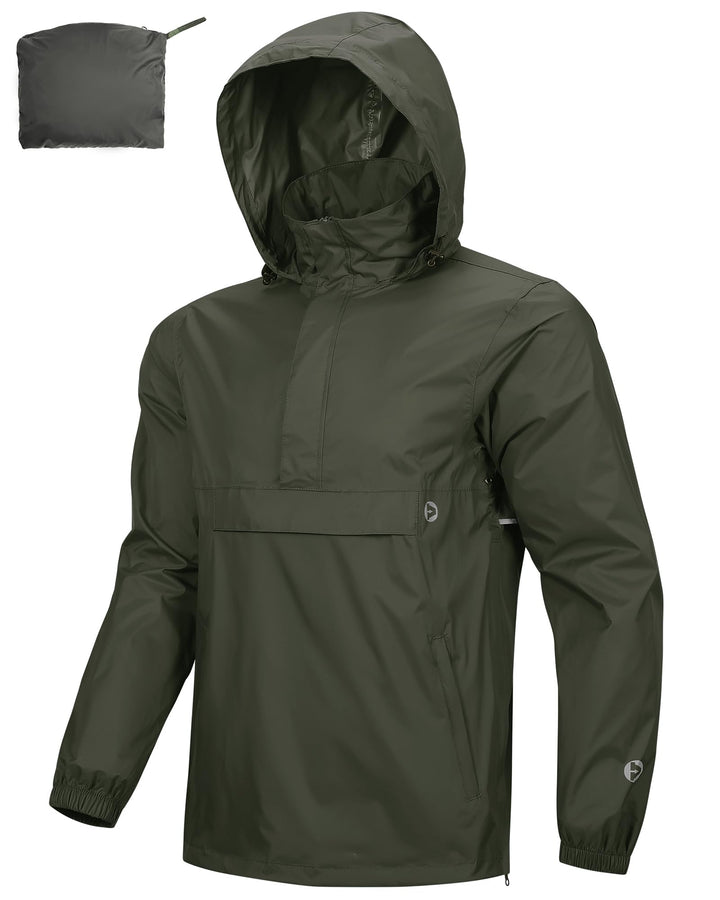 Outdoor Ventures Herren Regenjacke Wasserdichter Pullover mit Kapuze Packbare Reflektierende Jacke L