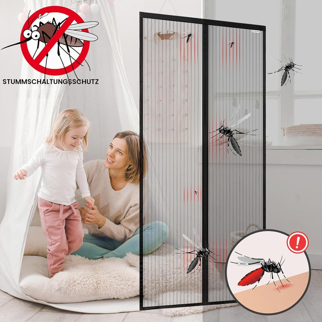 Fliegengitter tür 90x235cm, design4door Fliegengitter Balkontür Schwarz, Keine Stechmücken, Gesundes