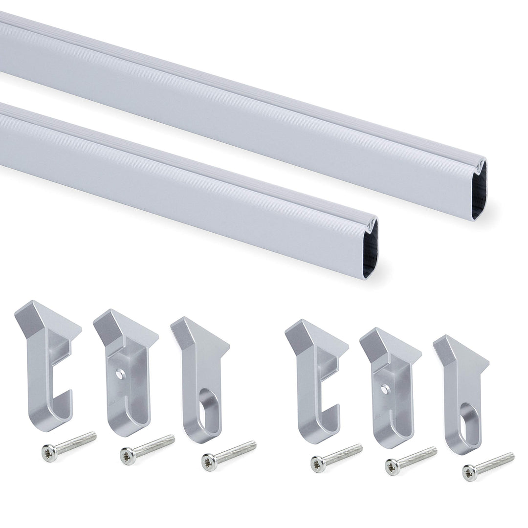 Emuca - Kit ovale Kleiderschrankstange 1150mm und Stützen, Matt eloxiert, 2 Stück L1150 mm Ovalrohr