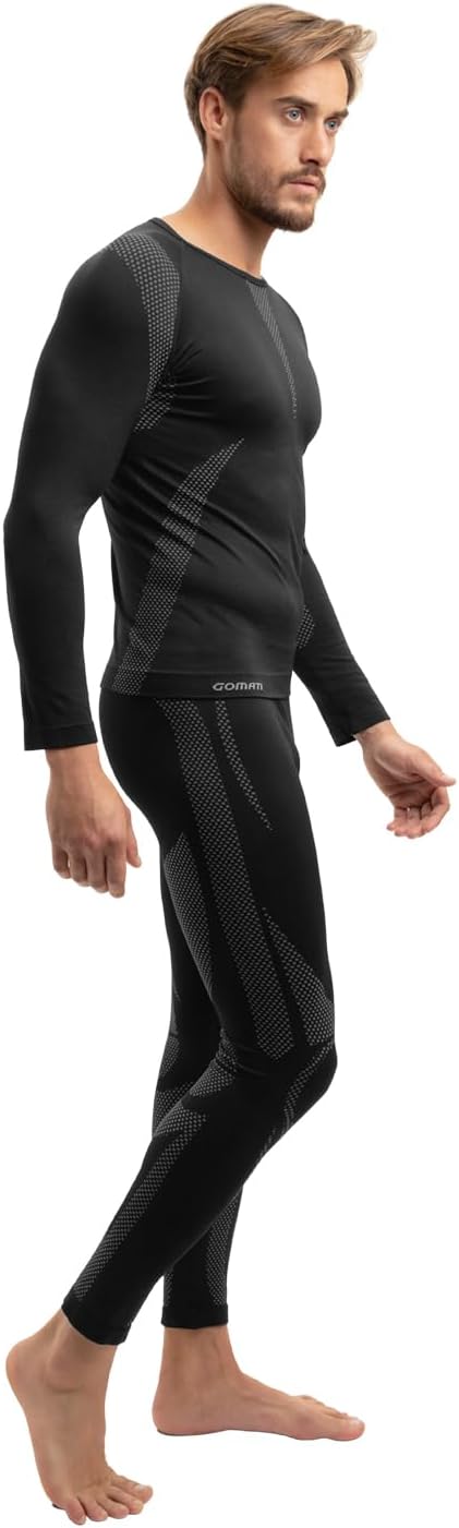 Celodoro Herren Thermo Unterwäsche Set seamless Funktionswäsche schnelltrocknend S-M Schwarz / Grau,