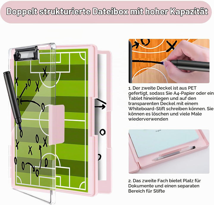 FRETONBA Klemmbrett a4 mit Aufbewahrungsfach, Rosa Kunststoff-Klemmbrett, Leichtes Zwischenablage, T