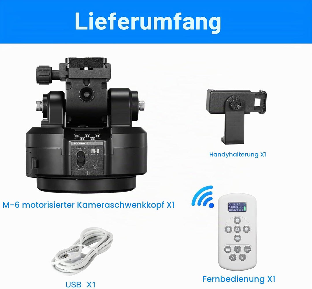 Soonpho M6 Auto Face Tracking Motorized Rotating Panoramic Tripod Head, AI Smart Face Body Tracking