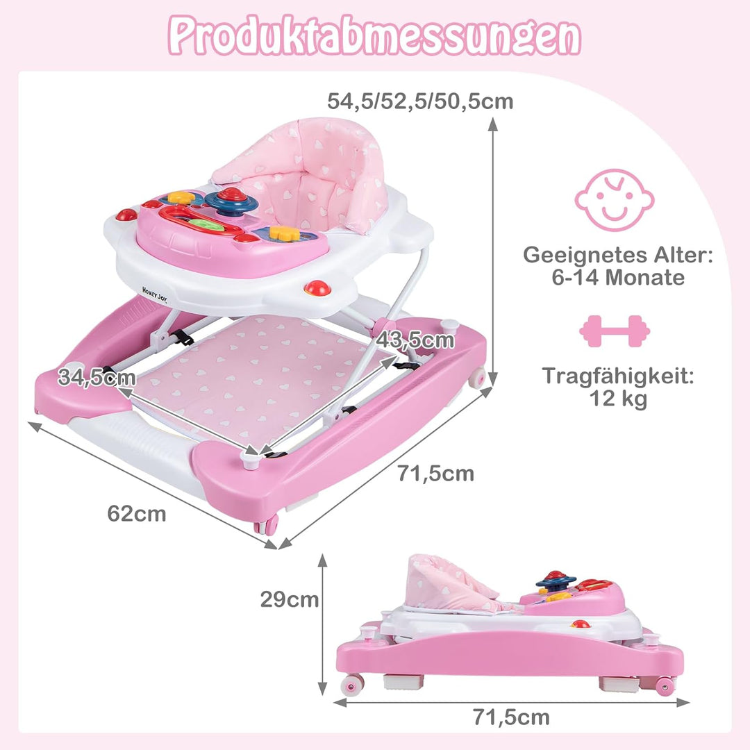 DREAMADE 6-in-1 Lauflernhilfe, Höhenverstellbar Baby Walker mit Musik & Abnehmbarem Sitz, Lauflernwa