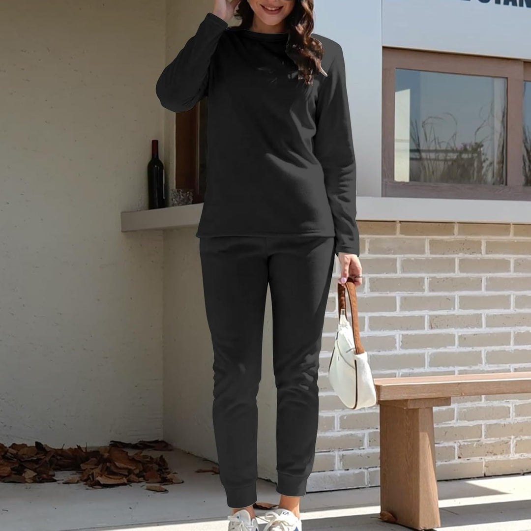 Lange Unterhosen Herren bequem, lässig, einfarbig, Rundhalsausschnitt, langärmelig, plus Fleece-Bott