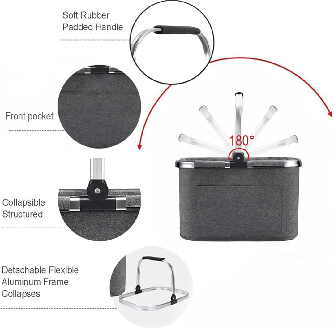 30L Einkaufskorb 2pcs Erschwinglich Picknickkorb Einkaufstasche Tragekorb mit Aluminiumgriff Faltbar