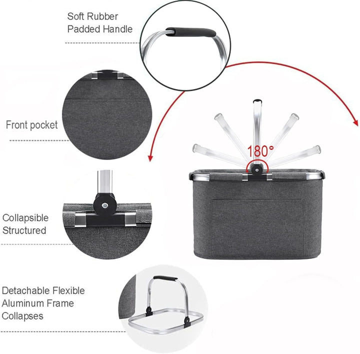 30L Einkaufskorb 2pcs Erschwinglich Picknickkorb Einkaufstasche Tragekorb mit Aluminiumgriff Faltbar