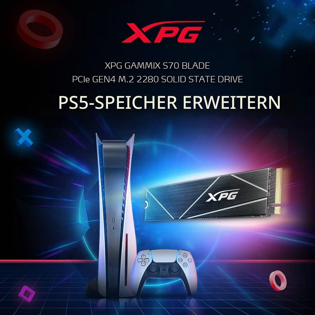 XPG ADATA GAMMIX S70 Blade 1TB PCIe Gen4x4 M.2 2280 SSD Schwarz- Heat Spreader- 3D-Grafikbearbeitung