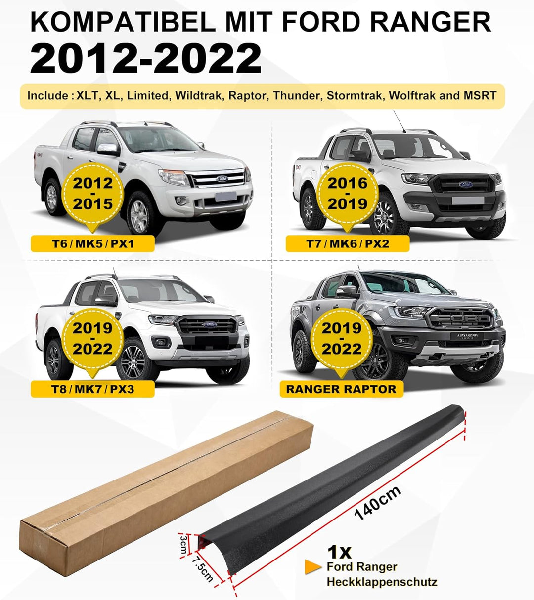 JHCHAN Heckklappen Schutzleiste Ladekantenschutz Abdeckung für Ford Ranger 2012-2020 T6 T7 T8 PX MK1