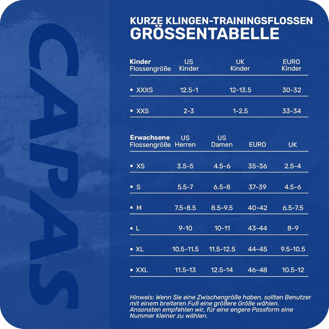 CAPAS Kurze Trainingsflossen für Schwimmen | Komfortable Silikon Schwimmflossen | Kurzflossen | Tauc