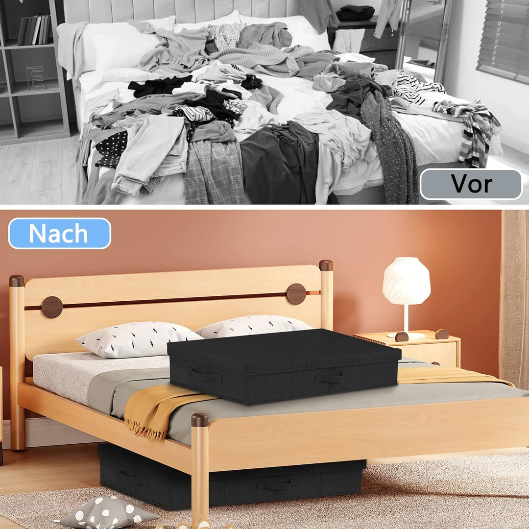 JUPELI 2 Stück Faltbarer Unterbett Aufbewahrungsbox Schwarz, 15cm Hoch Unter Bett Aufbewahrungskiste
