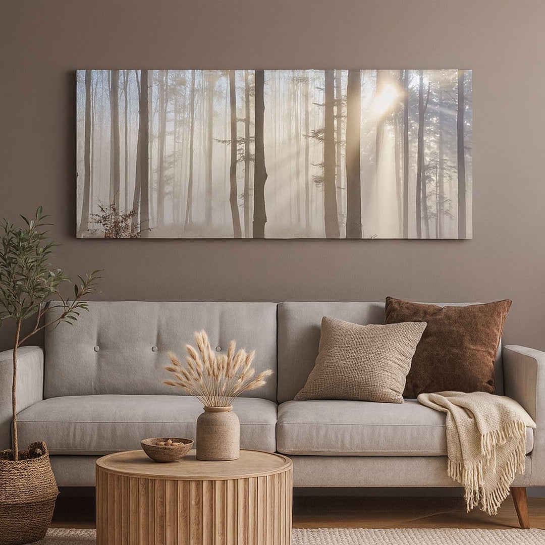 Wandbilder Dekoration Wohnzimmer Wald Baum Natur Panorama Bilder auf Leinwand 120x50cm Leinwandbild