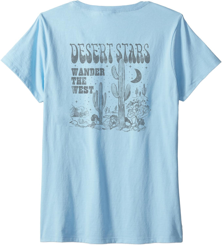 Damen Trendy Desert Stars Wander The West Desert Night Scene T-Shirt mit V-Ausschnitt