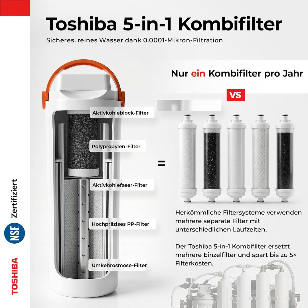 Toshiba Osmoseanlage, Wasserfilter Trinkwasser, Auftisch, Keine Installation, Heisswasserspender, Um