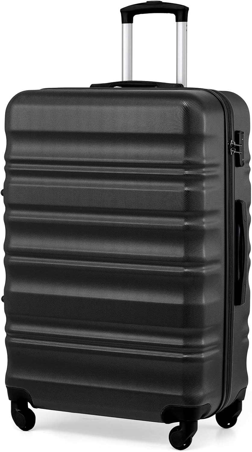 COOLIFE Hartschalen-Koffer Trolley Rollkoffer Reisekoffer mit TSA-Schloss und 4 Rollen (Schwarz, Gro