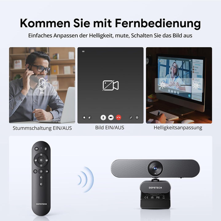 DEPSTECH DW50 Pro Webcam 4K, Ultra HD mit Mikrofon, 3-facher Zoom, 1/2.55 Sony Sensor, Duale Mics mi