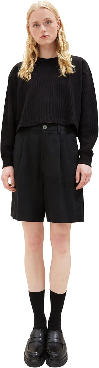 TOM TAILOR Denim Damen Cropped Basic Sweatshirt L 14482 - Deep Black, L 14482 - Deep Black