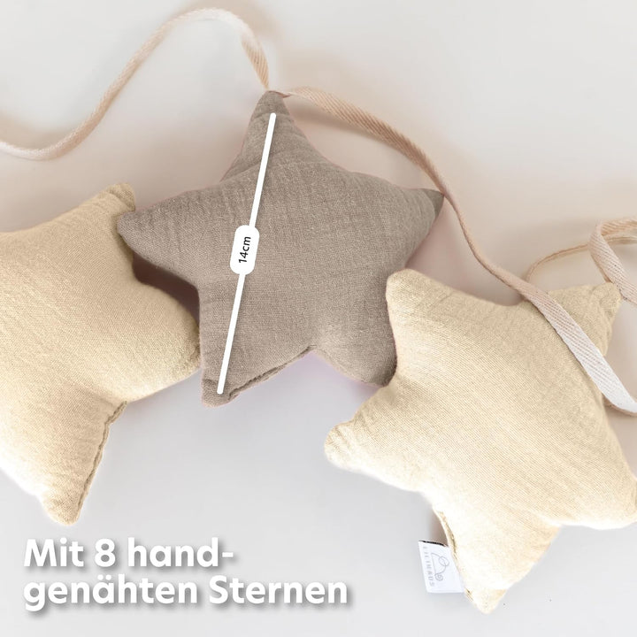 LILIMAUS Sternen Wimpelkette Stoff - 12 Farben - Kinderzimmer Deko - 100% Baumwolle Handmade - Musse