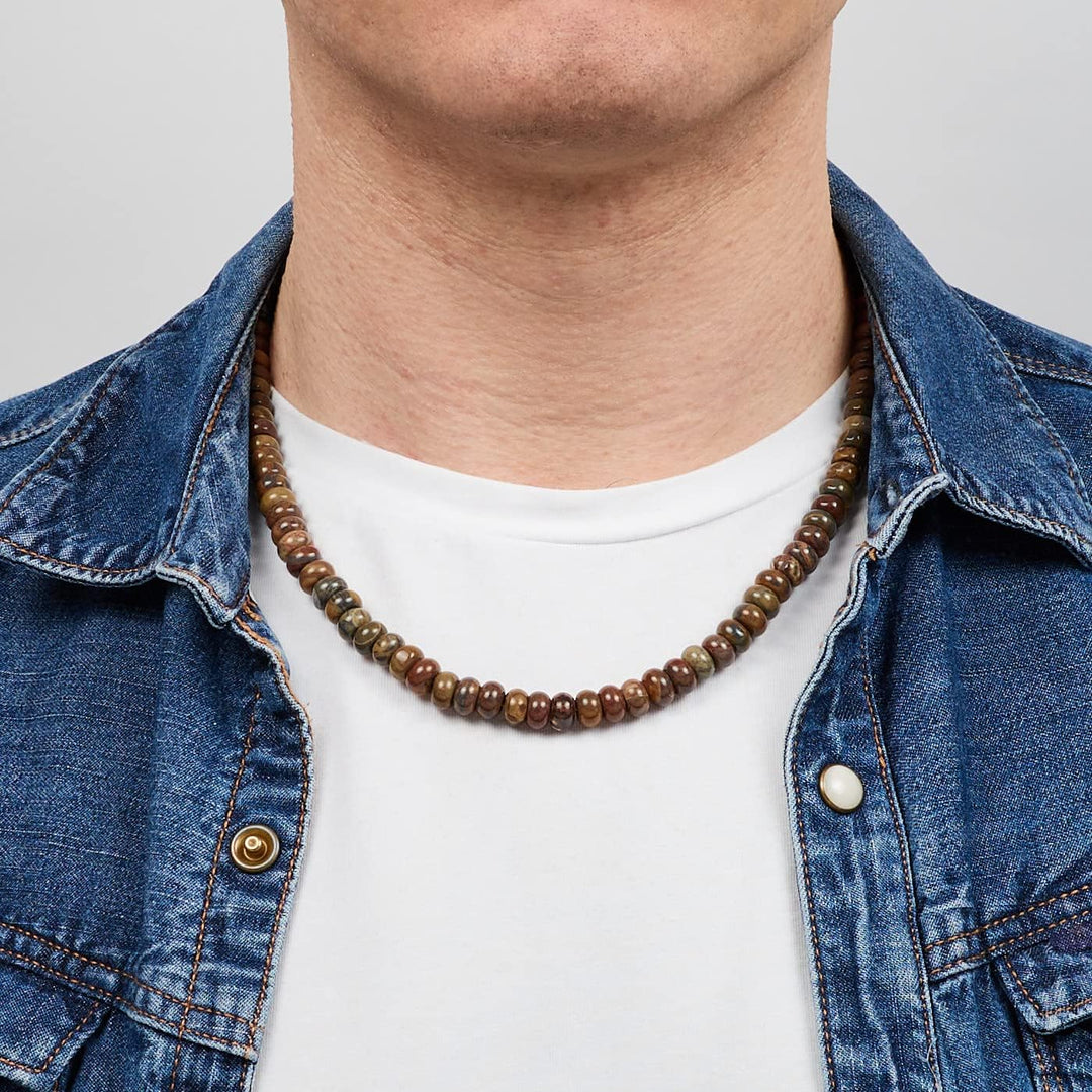 Handgemachte Herren Perlenkette Kette Tigerauge Onyx Grau Achat Jaspis | 8MM Natürliche Edelsteine H