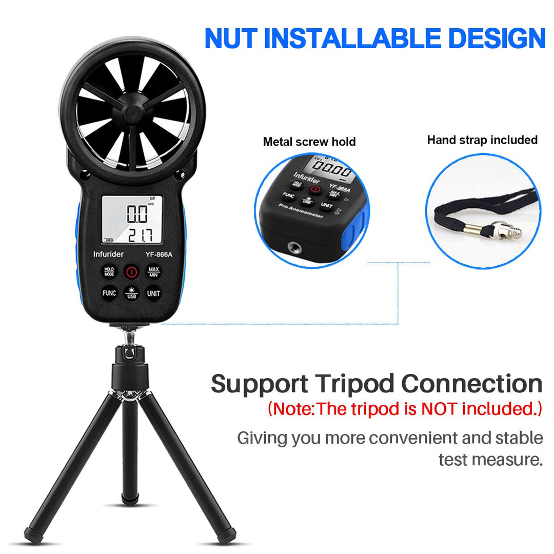 Windmesser Windmessgerät,INFURIDER YF-866A Handheld Anemometer Digital Wind Speed Meter Gauge Windge