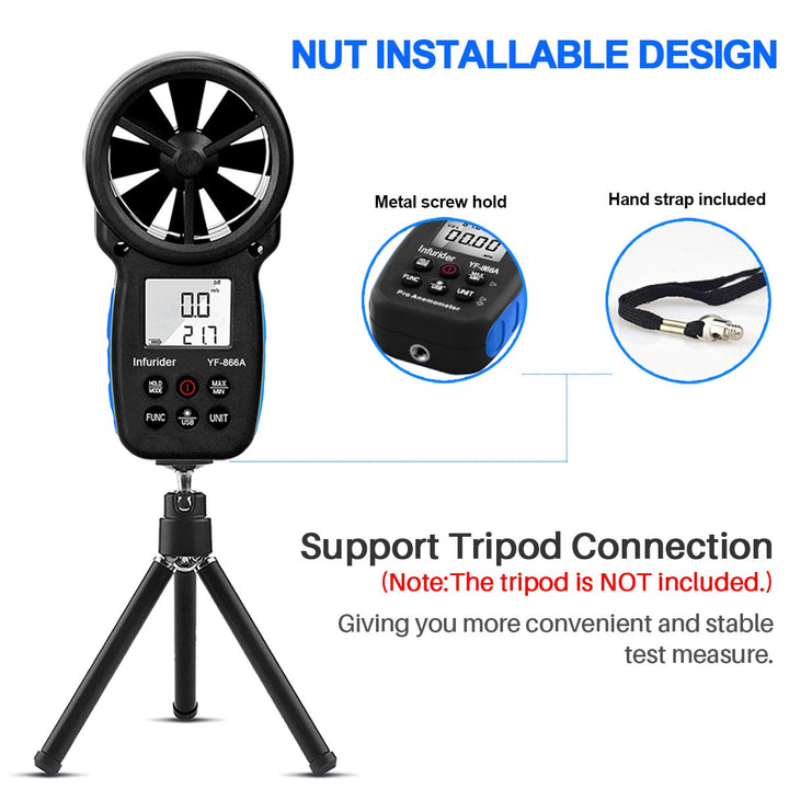 Windmesser Windmessgerät,INFURIDER YF-866A Handheld Anemometer Digital Wind Speed Meter Gauge Windge