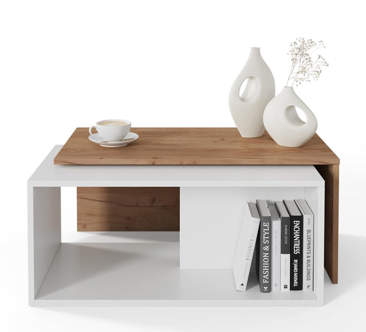 PLATAN ROOM Couchtisch Kaffeetisch 2er Set 90x48x40 cm, moderner Wohnzimmertisch, Sofatisch mit Stau