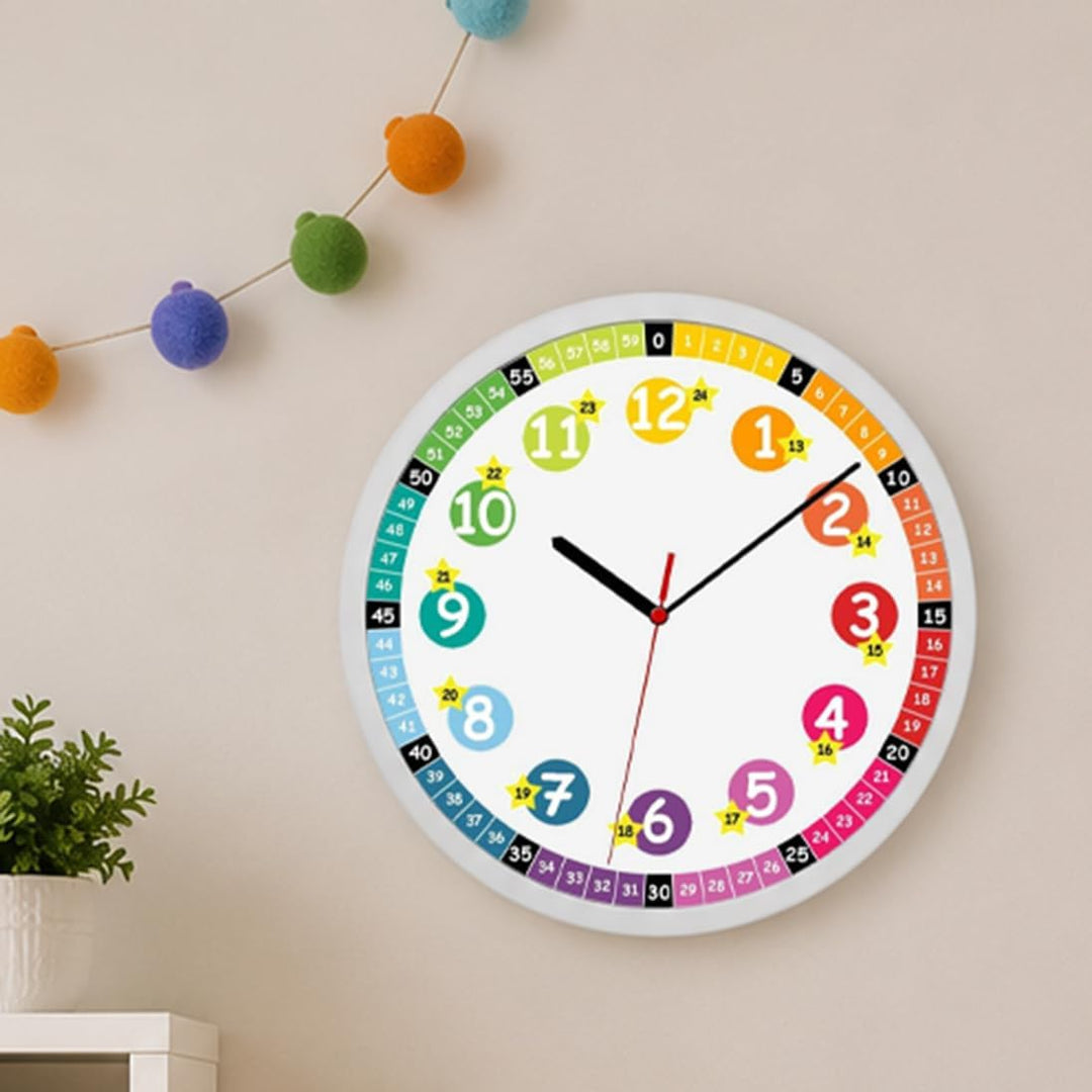 K&L Wall Art Lautlose Kinder Wanduhr Regenbogen Lernuhr für Mädchen und Jungen Kinderwanduhr 30cm Du