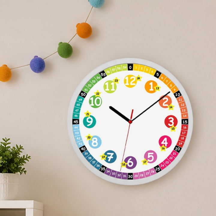 K&L Wall Art Lautlose Kinder Wanduhr Regenbogen Lernuhr für Mädchen und Jungen Kinderwanduhr 30cm Du