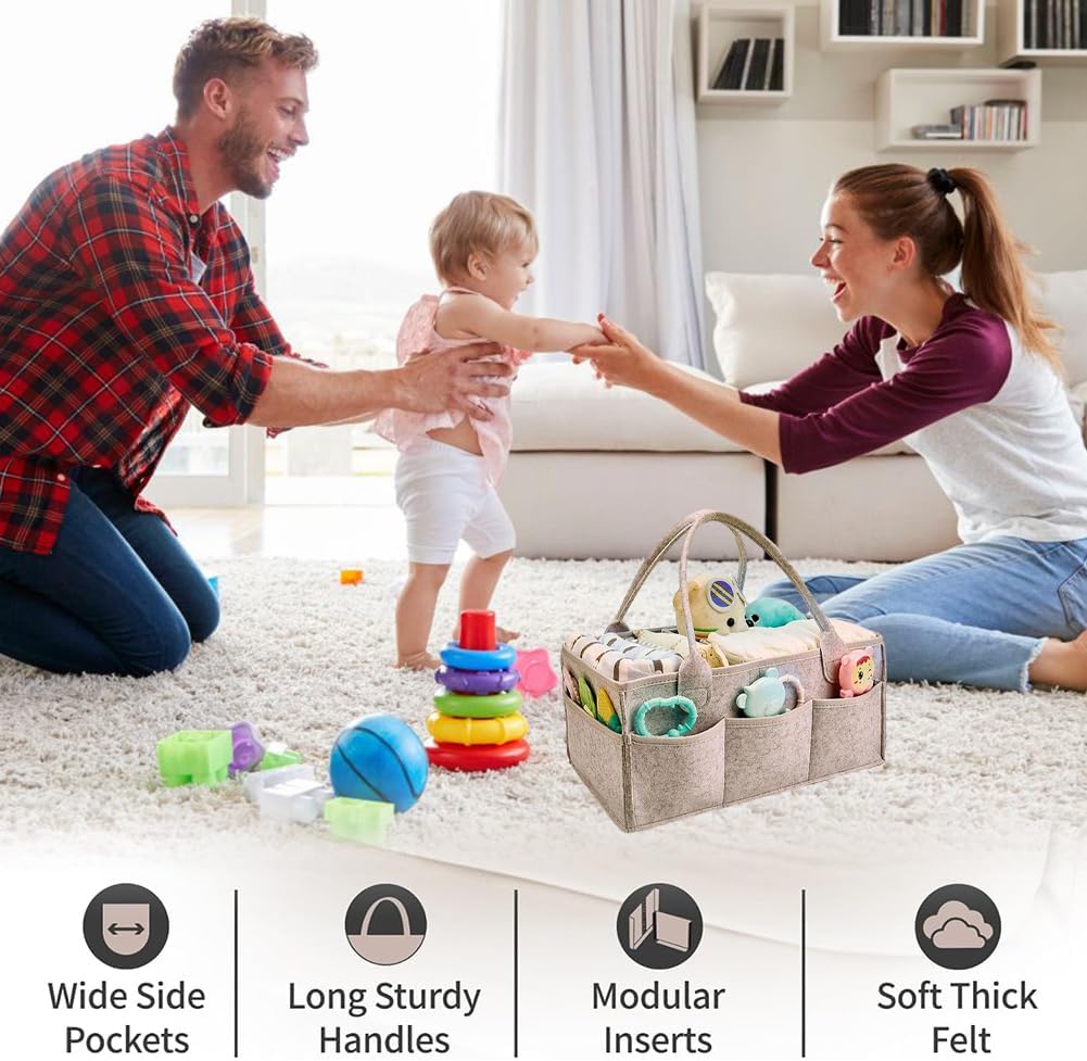 Wickeltasche Organizer,Baby Windel Caddy Organizer,Tragbarer Filztasche mit Fächern Wickelorganizer,
