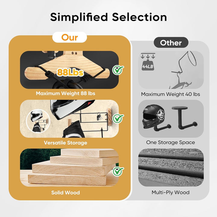 Helmhalterung für Motorradhelme Massivholz und robuster Stahl Wand Motorrad Zubehör Motorradhelm Hal