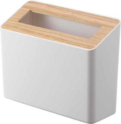 Yamazaki 5231 RIN Tischabfalleimer, weiss, ABS Harz/Holz, Minimalistisches Design, Weiss