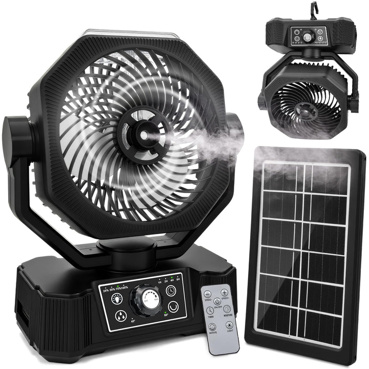 Camping Ventilator mit Wasserkühlung, Solarpanel, licht, 12000mAh Solarventilator Outdoor, Wiederauf