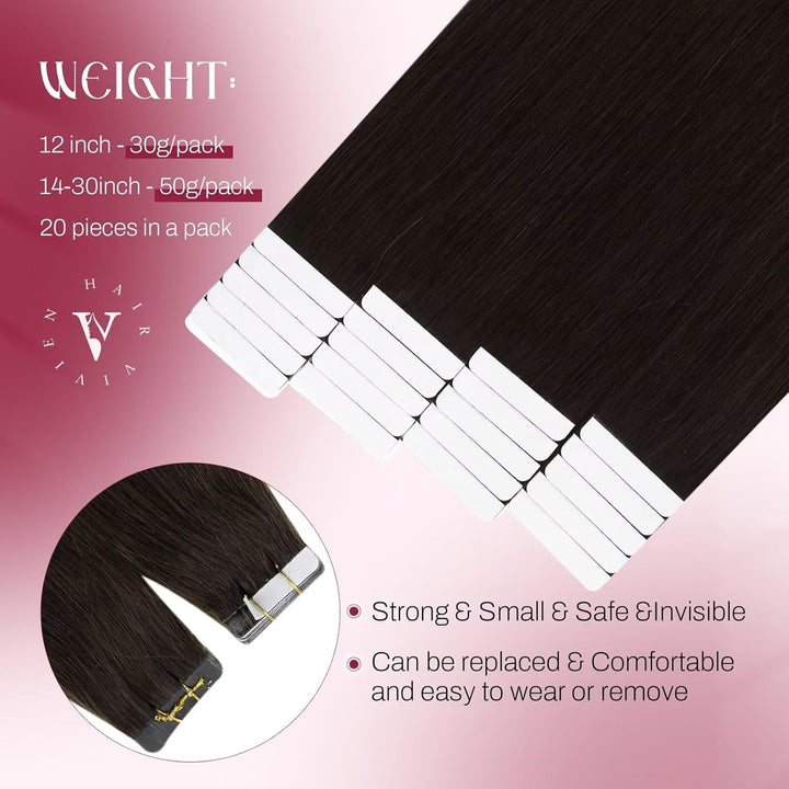Vivien Tape in Extensions Echthaar Dunkelbraun 35 cm Tape in Extensions Menschliches Haar Braun Gera