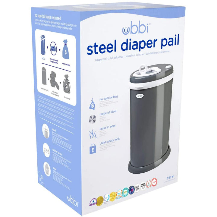 Ubbi Steel Diaper Pail, Odor Locking, No Special Bag Required, Award-Winning, Registry Must-Have, Sl