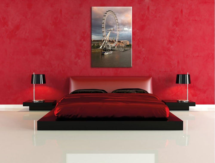 Riesenrad London Eye, Format: 100x70 auf Leinwand, XXL riesige Bilder fertig gerahmt mit Keilrahmen,