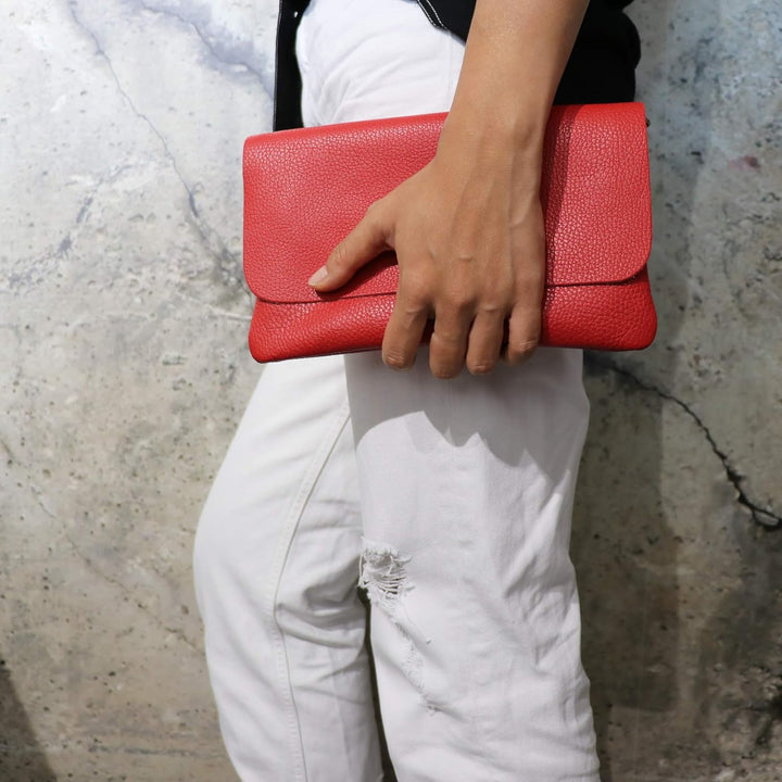 SH Leder Echtleder Umhängetasche Clutch kleine Tasche Abendtasche 24,50x15cm Ely G149 Dunkel Blau, D