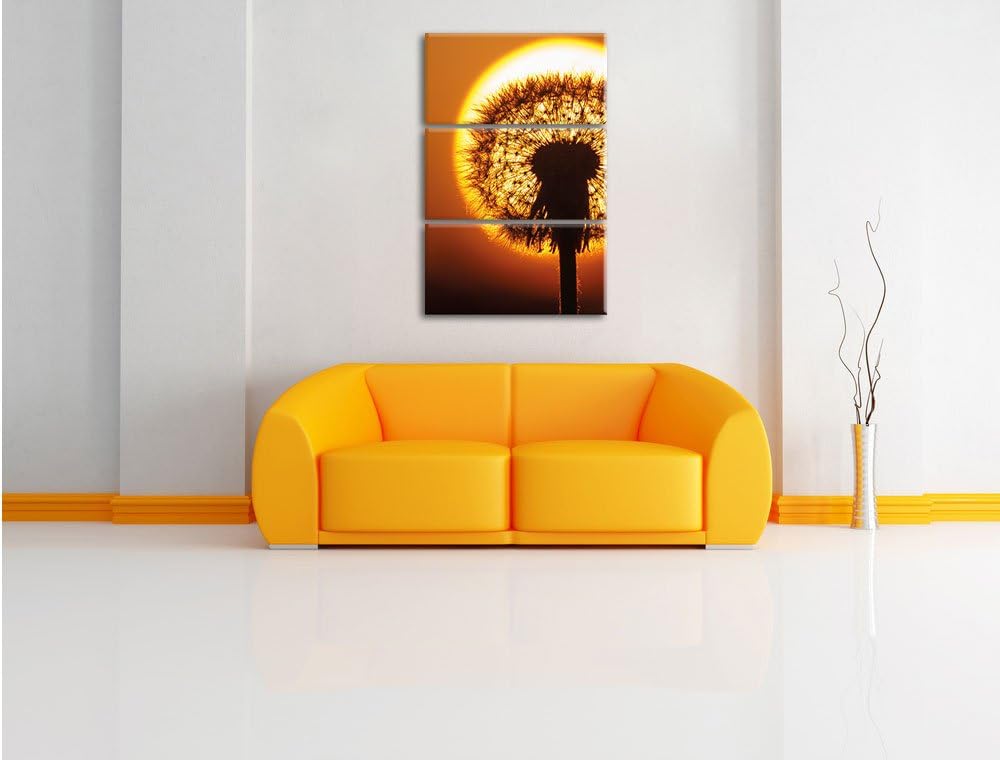 Pixxprint Pusteblume abends als Leinwandbild/Grösse: 3 Teilig (120x80) cm/Wandbild/Kunstdruck/fertig