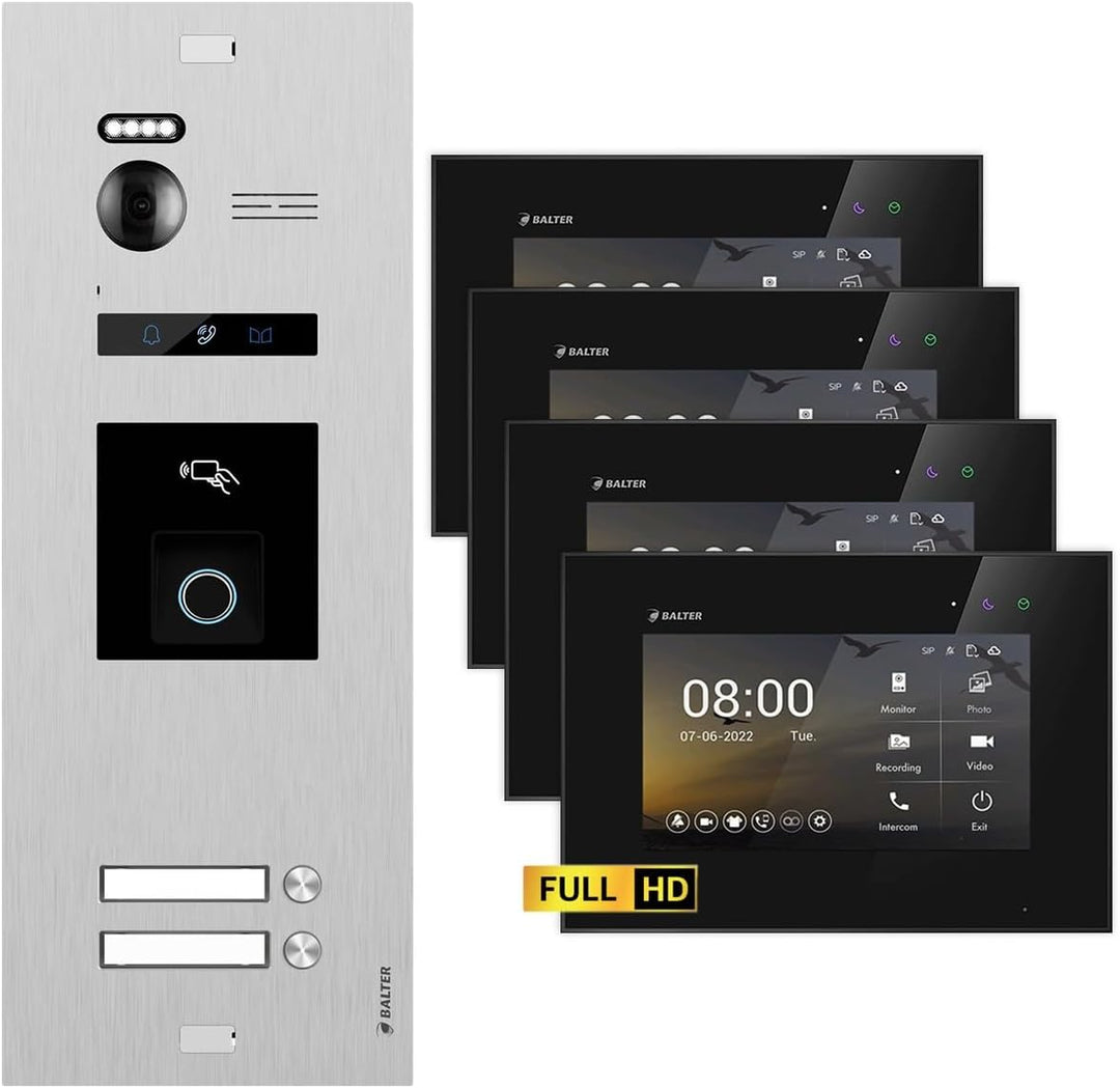 Nonic Balter EVO HD Silber/Schwarz Video Türsprechanlage mit Fingerprint Set für 2 Familienhaus (1x
