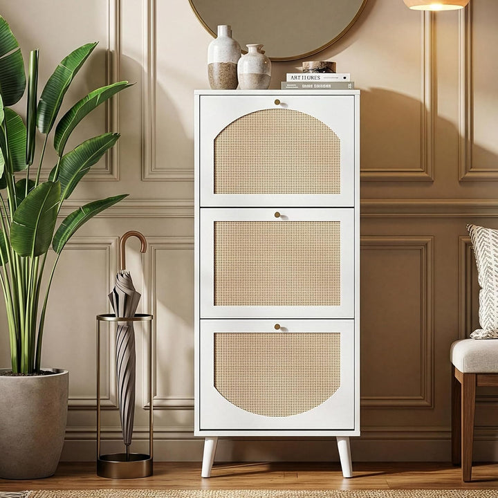 Schuhschrank Schmal, Schuhregal mit 3 Klappen, Schuhkipper mit Verstellbar, Schuhaufbewahrung Holz,