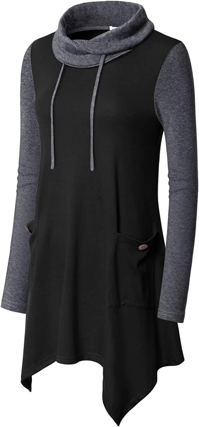 Amrto Damen Tunika Longpullover Turtleneck Langarm Shirts Bluse Casual Pullover Mit Taschen Lange Sw