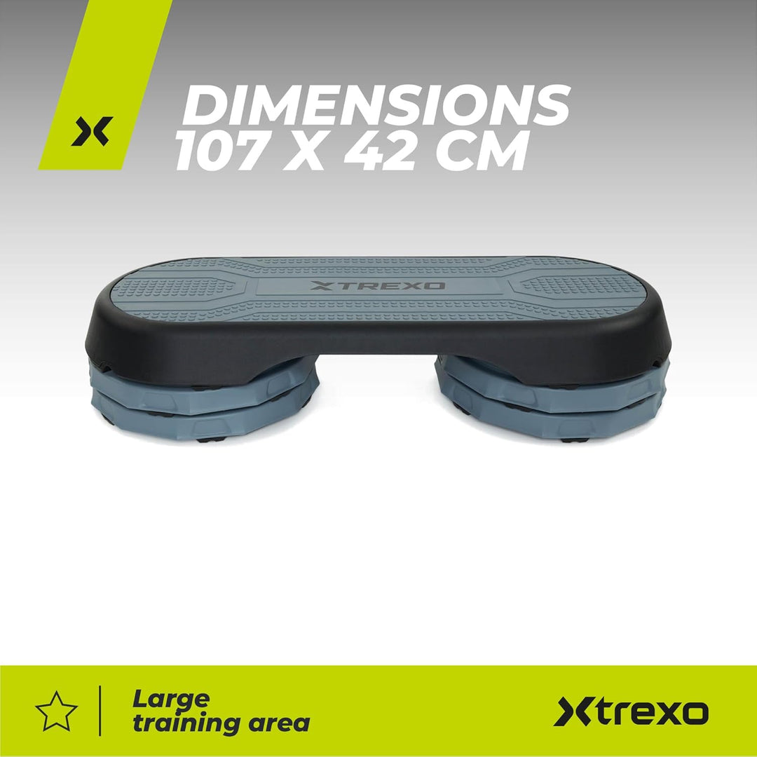 TREXO Aerobic Step 107x 42 cm Für Cardio- und Fitnesstraining Höhenverstellbar 10-15-20 cm Langlebig