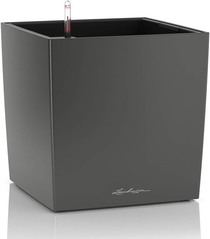 Lechuza Cube Premium 40, Anthrazit metallic, Hochwertiger Kunststoff, Inkl. Bewässerungssystem & CUB