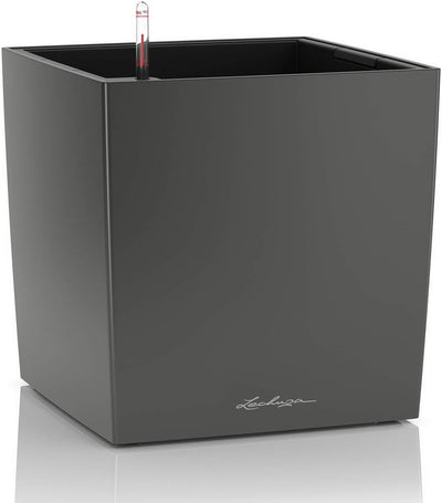 Lechuza Cube Premium 40, Anthrazit metallic, Hochwertiger Kunststoff, Inkl. Bewässerungssystem & CUB