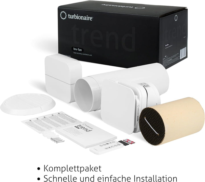 Turbionaire Trend HRV 150 WM Dezentrale Belüftung mit Keramik-Wärmerückgewinnung, Feuchtigkeitssenso