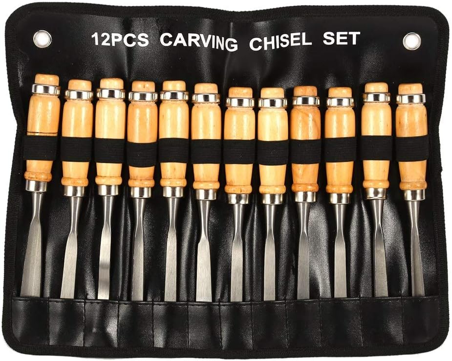 Holzschnitzmeissel Set, 12-teilig, Professionelles Schnitzmesser mit Polierten Holzgriffen, Schnitze