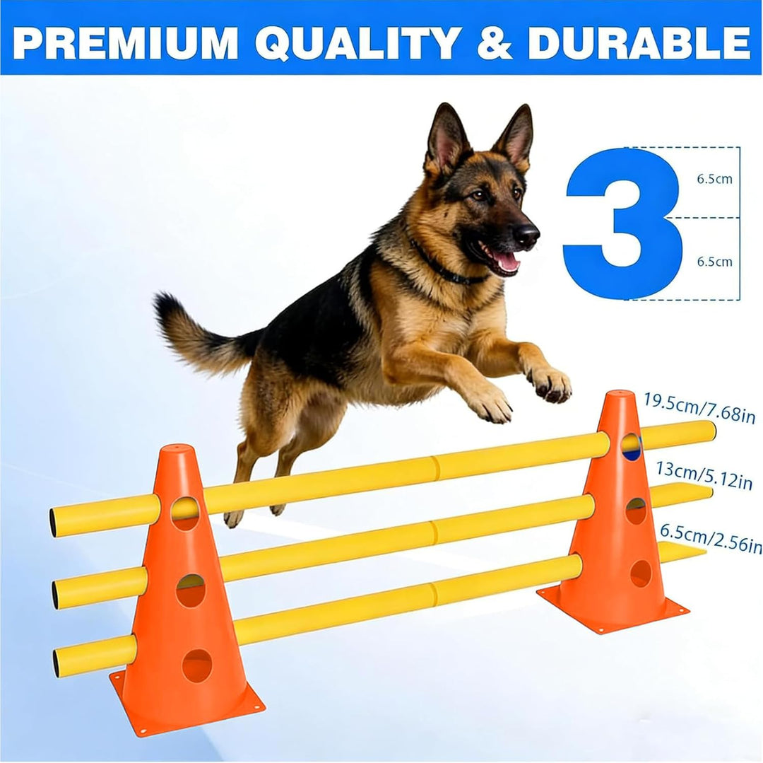 Sports Steckhürdenset, 10 Kegel + 5 Stangen Agility Hürden Steckhürdenset, Kinder Agility Hürden Hin