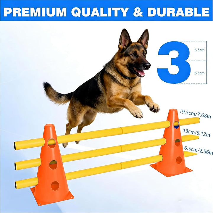 Sports Steckhürdenset, 10 Kegel + 5 Stangen Agility Hürden Steckhürdenset, Kinder Agility Hürden Hin