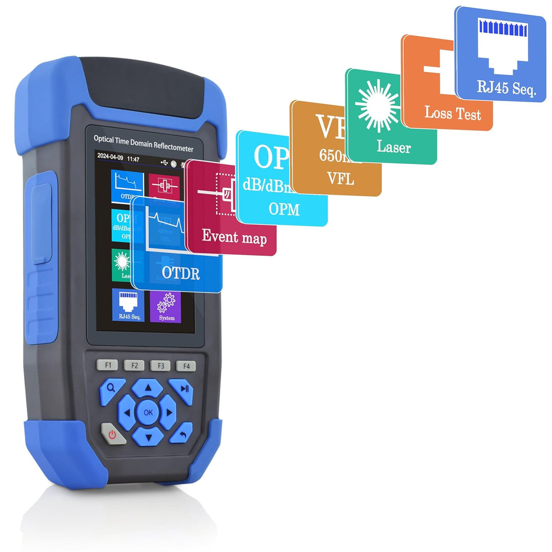 SKYSHL 1310nm/24dB+1550nm/22dB SM LWL OTDR mit OPM+OLS+VFL+Ereigniskarte+Dämpfungstest+RJ45-Test+RJ4