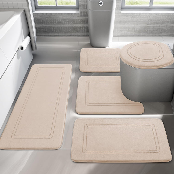 chakme Badezimmerteppich Set 5 Teilig, Weiche Memory-Schaum Badematte und U Förmige wc Vorleger, Bad