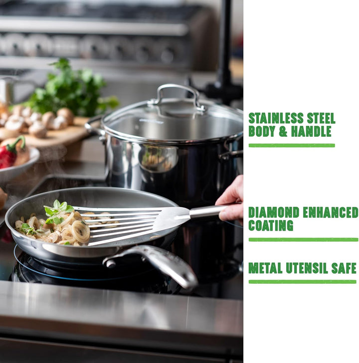 GreenChef Profile Plus Gesunde Keramik Antihaft-Edelstahlkasserolle 18 cm/2,1 Liter mit Deckel aus g