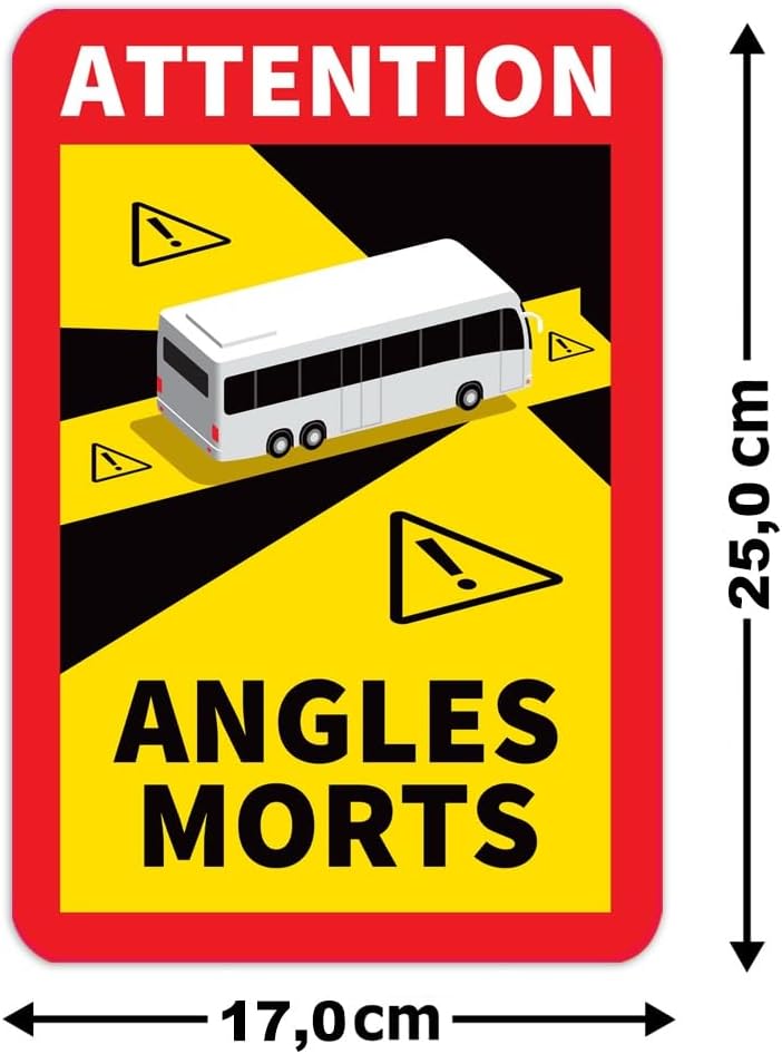 6 Stück Attention Angles Morts Magnetschilder 25 x 17 cm Magnet für BUs und Wohnwagen Warntafel Hinw